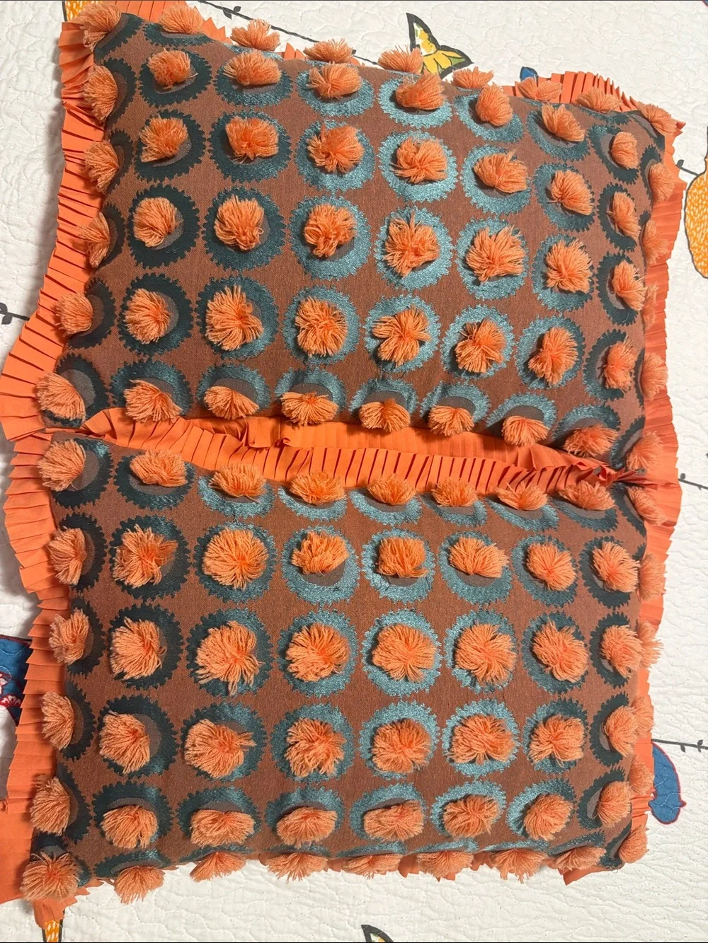 Oblong Jungalow Fringe Pom Decorative Throw Pillow Orange Coral opalhouse set 2